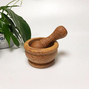Handmade Brown Natural Mango Wood Mortar and Pestle <b>Grinder</b> Round Kitchen Tool for <b>Herbs</b> and Spices - Product Image 1
