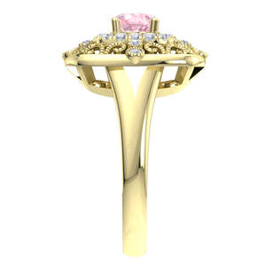 925 Sterling Silver Gold Plated Pink Morganite CZ Vintage Filigree Halo Ring <b>Cushion</b> Shape <b>Statement</b> Ring for Women Fine Jewelry - Product Image 2