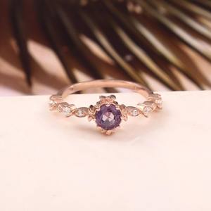 Anillo de Compromiso de Alejandrita, Plata de Ley 925, Chapado en Oro Rosa de 14K, Certificado IGI, Cambio de Color, Regalo para Ella, Fiesta - Product Image 4