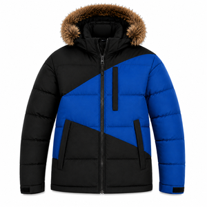 Parka d'hiver pour hommes en gros, veste matelassée Ripstop avec broderie personnalisée, capuche en fausse fourrure amovible et poches zippées - Product Image 1