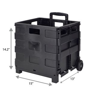 Chariot utilitaire pliable avec bac de rangement en plastique noir 15" x 13" x 14.2" – Rangement mobile pour garage, cuisine, bureau, outils - Product Image 3