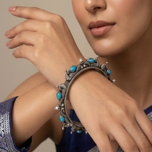 DIVYORO Women's Peacock Design Brass & <b>Copper</b> Alloy Oxidized Silver Plated <b>Bangle</b> for Anniversary-KADA - Product Image 4