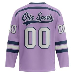 Maillot de hockey sur glace sublimé violet pour homme, en polyester imprimable, col en V, manches longues, uniforme sportif athlétique, vêtement de performance - Product Image 2