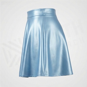 Jupe courte trapèze plissée en satin couleur unie brillante pour femme, taille normale, toutes saisons - Product Image 4
