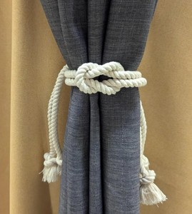 <b>Curtain</b> Tiebacks - Nautical <b>curtain</b> tie made of white cotton rope in a square knot shape - Product Image 3