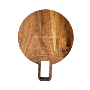 Round Wooden <b>Serving</b> <b>Tray</b> With Handle Polished Finish Natural <b>Wood</b> Pattern Food Safe Made in Vietnam - Product Image 6