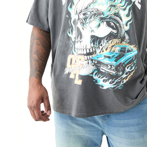 Camiseta Oversize 100% Algodón con Lavado Ácido para Hombre, Estilo Hip Hop, Lisa, Venta al por Mayor, Cuello Redondo - Product Image 4