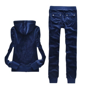 Active Gym Women's Velvet Slim Fit Blank Hooded Track Suit Full Front Zipper Hoodie Survetement Velour Plain Blank Sweat Suit - Product Image 1