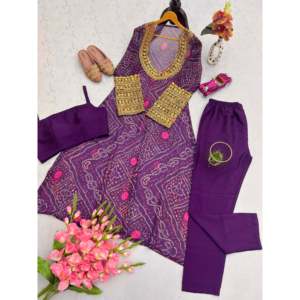 Conjunto de traje de fiesta de mujer elegante y elegante de diseñador con impresiones digitales - Product Image 3