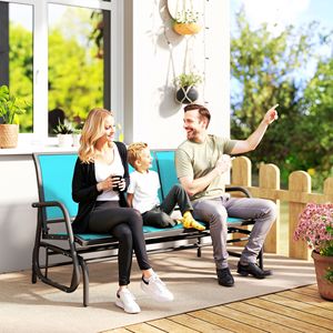 3-Person Outdoor Patio Glider Bench Breathable Mesh Fabric with 3 Seats Blue Metal <b>Frame</b> Porch Glider <b>Swing</b> - Product Image 2