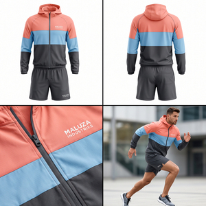 Wholesale Mens Waterproof Windbreaker <b>Zip</b> Up <b>Hoodie</b> With Zipper <b>Pockets</b> Shorts Set Athletic Running Streetwear Outfits - Product Image 5