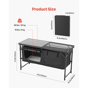 Stazione di Cottura Portatile in Alluminio Leggero, 3 Altezze Regolabili, Tavolo da Cucina Pieghevole per Campeggio e Uso in Cucina - Product Image 6