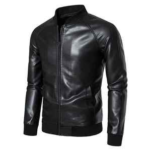Chaqueta de cuero para hombre, nueva tendencia de moda, primavera y otoño, cuello alto, cómoda, ajustada, elegante, juvenil. - Product Image 1