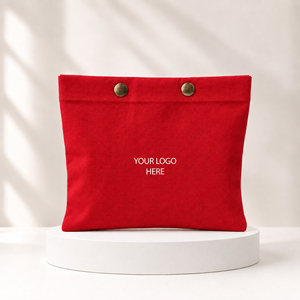Promotional Branding Custom <b>Red</b> Cotton Pouches With Button Closure Screen Printed Logo Jewelry Packaging Bags For Mini Storage - Product Image 5