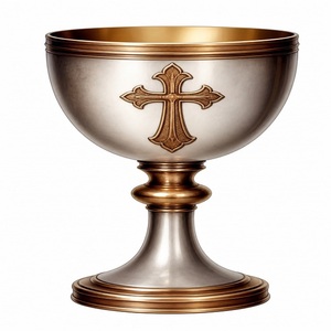 Excellent Calice Bicolore Plaqué Argent avec Accents Dorés en Laiton, Coupe à Vin, Calice de Communion, Calice de Messe Sacrée, Église Catholique - Product Image 5