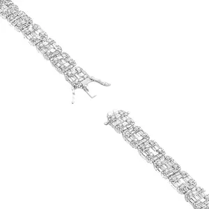 EtherStar Jewels 14 ct Baguette Lab Grown Diamond Tennis Bracelet 18K <b>Solid</b> <b>Gold</b> 12mm Wide Link Fine Jewelry - Product Image 5