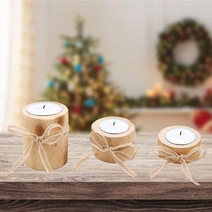 Juego de Portavelas de Madera para Velas de Té, Paquete de 3 Macetas Redondas para Plantas, Portavelas Decorativo de Estilo Rústico Natural Hecho a Mano - Product Image 4