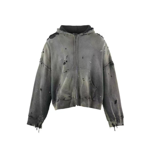 Sweat-shirt à capuche personnalisé pour homme, motif dessin animé, lourd, délavé, avec fermeture éclair effet usé, en polaire 100% polyester - Product Image 2