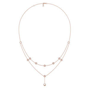Layered Floating Circle Diamond <b>Necklace</b> with <b>Delicate</b> Rose Gold Double Chains and Scattered Sparkle Stations - Product Image 1