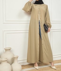 Wholesale Beautiful Dubai Women Abaya Traditional Islamic Muslim Clothing & <b>Accessories</b> <b>Floor</b> Length Front Open Long Sleeves - Product Image 1