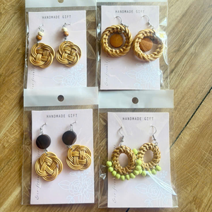 Boho Handmade TUYET DUNG Folk Art Rattan <b>Earrings</b> Woven Natural Eco-Friendly Wedding Jewelry Made in Vietnam - Product Image 4