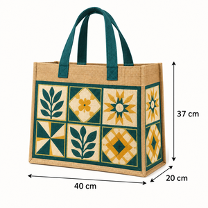 Custom Printed Natural Jute Grocery Tote <b>Bag</b> 40x37x20 <b>cm</b> Botanical Print Custom Logo Wholesale OEM Private Label - Product Image 2