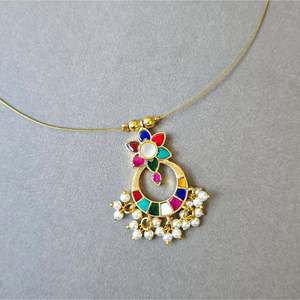 Fine Beaded Jadau Dangler Pendant with Invisible Chain - Product Image 6