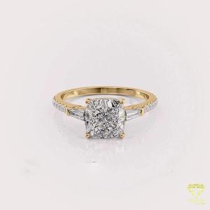 Anillo de Compromiso de Moissanita con Corte Redondo, Oro Blanco, Halo Oculto, Banda Pavé, Anillo Solitario Nupcial, Elegante Anillo de Promesa de Boda - Product Image 5