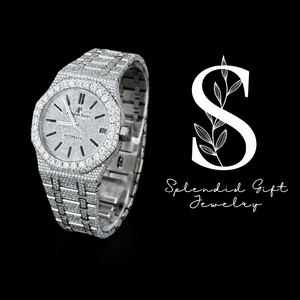 Montre Hip Hop pour Homme Entièrement Sertie de Moissanite VVS Plaqué Argent Sterling 925 Bracelet Platine Mouvement ETA Bijoux Tendance - Product Image 1