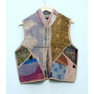 Nouveauté : veste en patchwork de coton indien fait main, multicolore, style Kantha, ethnique, bohème, pour un usage décontracté. - Product Image 6