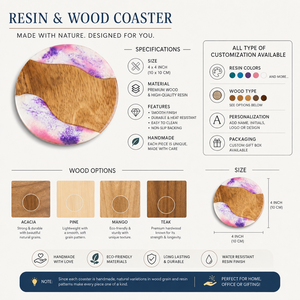 Sous-verre rond artisanal en bois et résine, aspect marbre, antidérapant, écologique, pour la maison et le bar - Product Image 3