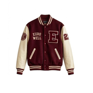 Veste universitaire personnalisée en laine coupe-vent épaisse avec patch brodé en chenille pour hommes – Vente en gros - Product Image 1