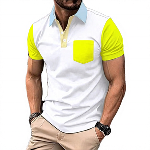 <b>Men's</b> Slim Fit Color Block <b>Polo</b> Shirt Short Sleeve Casual <b>Top</b> With Contrast Collar And Pocket - Product Image 3