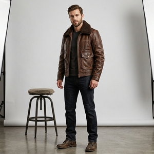 Men's Brown Leather Turn-down Collar Zipper <b>Jacket</b> <b>Racing</b> Biker <b>Jacket</b> Custom Leather Riding <b>Jacket</b> Wholesale Manufacture - Product Image 4