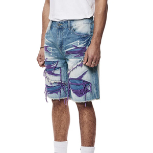 Pantalones Cortos de Mezclilla de Tela Premium de Alta Calidad para Hombre con Impresión de Etiqueta de Talla Personalizada, Pantalones Cortos de Moda Urbana para Hombre - Product Image 3