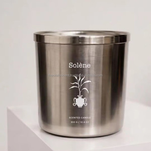 High Quality Stainless Steel Custom Metal Handmade <b>Decorative</b> 10 OZ Round Metal Candle holder & Candle <b>Jars</b> with Nickel finished - Product Image 1