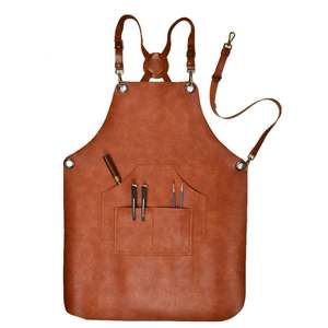 Delantal de Barbero de Cuero Marrón Tejido Resistente con Logotipo Personalizado, con Nuevo Diseño de Bolsillo en la Cintura para Uso Diario en Salones y Restaurantes - Product Image 1