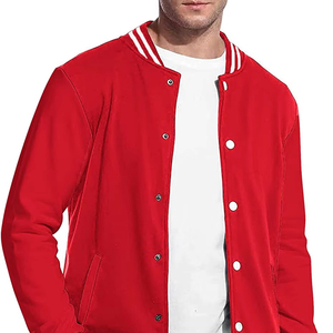 <b>Men's</b> Red Varsity <b>Jacket</b> Solid Color Button Closure Casual Style Turn-down Collar Regular Fit Polyester Material Autumn Wear - Product Image 1