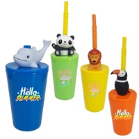 Vaso de Plástico PP de 400 ml con Diseño de Panda 3D, Tapa con Pajita, Figura de PVC, Libre de BPA, Ecológico, Reutilizable, Recuerdos de Parque Temático