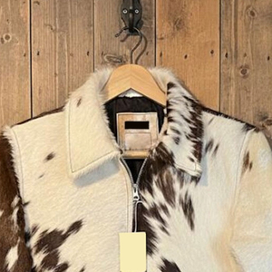 Veste en cuir de vache pour homme, imprimé animal blanc, fermeture éclair, col rabattable, manteau court d'hiver épais, haute qualité, fabriqué par MOGGIO SPORTS - Product Image 4
