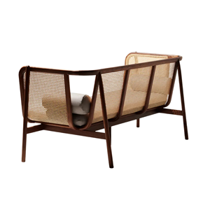 โซฟาไม้สักแท้สไตล์มิดเซ็นจูรี่ พร้อมพนักพิงหวายธรรมชาติและเบาะรองนั่งทรงกลม เฟอร์นิเจอร์ห้องนั่งเล่นทันสมัย - Product Image 4