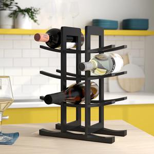 Organisateur de rangement pour bouteilles de vin en bois contemporain et autoportant avec fentes incurvées pour comptoirs de cuisine - Product Image 6