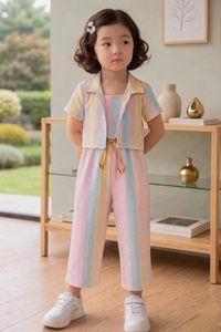 Mono para Niñas |   Conjunto de una pieza de manga corta con bolero sin tirantes integrado y lazo en la cintura, largo completo, material de poliéster/rayón - Product Image 2