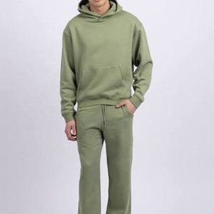 Custom Heavyweight 100 Cotton Blank Oversized Hoodie Tracksuit Set <b>Plain</b> Heather <b>Grey</b> Streetwear Pullover <b>Hoodies</b> - Product Image 2