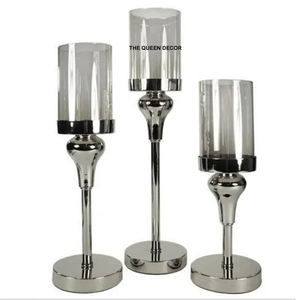 Candelabros Altos de Metal Brillante para Velas de Pilar, Juego de 3 Centros de Mesa, Decoración para Bodas - Product Image 1