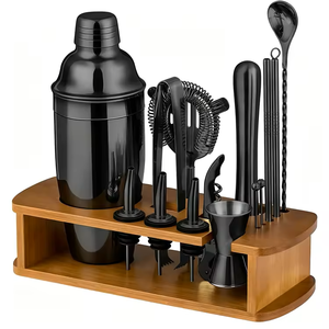 Juego de herramientas de barman de acero inoxidable plateado con soporte de madera para fiestas, juego completo de herramientas para barra de cócteles - Product Image 6