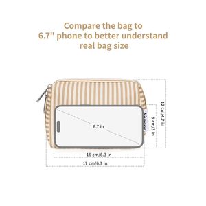 Graziosa Pochette a Righe con Cerniera per Donna, Borsa da Viaggio per Trucchi con Scomparti, Pratica Borsa Cosmetica da Borsa - Product Image 5