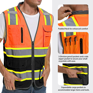 Multi Function Safety Vest With Silver Strips High Visibility Protective Clothing For Handling Warehouse <b>Logistics</b> - Product Image 4