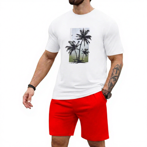 Camiseta Formal Blanca de Manga Corta para Hombre, Cuello Alto, Estampado de Palmeras, Tejido de Punto, Corte Regular, 100% Poliéster - Product Image 6