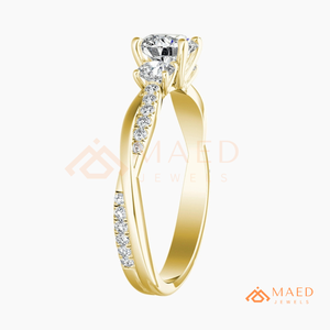 14K Yellow Gold Round Cut Moissanite Three Stone Engagement Ring Wedding Band Bridal Jewelry USA Trend - Product Image 6